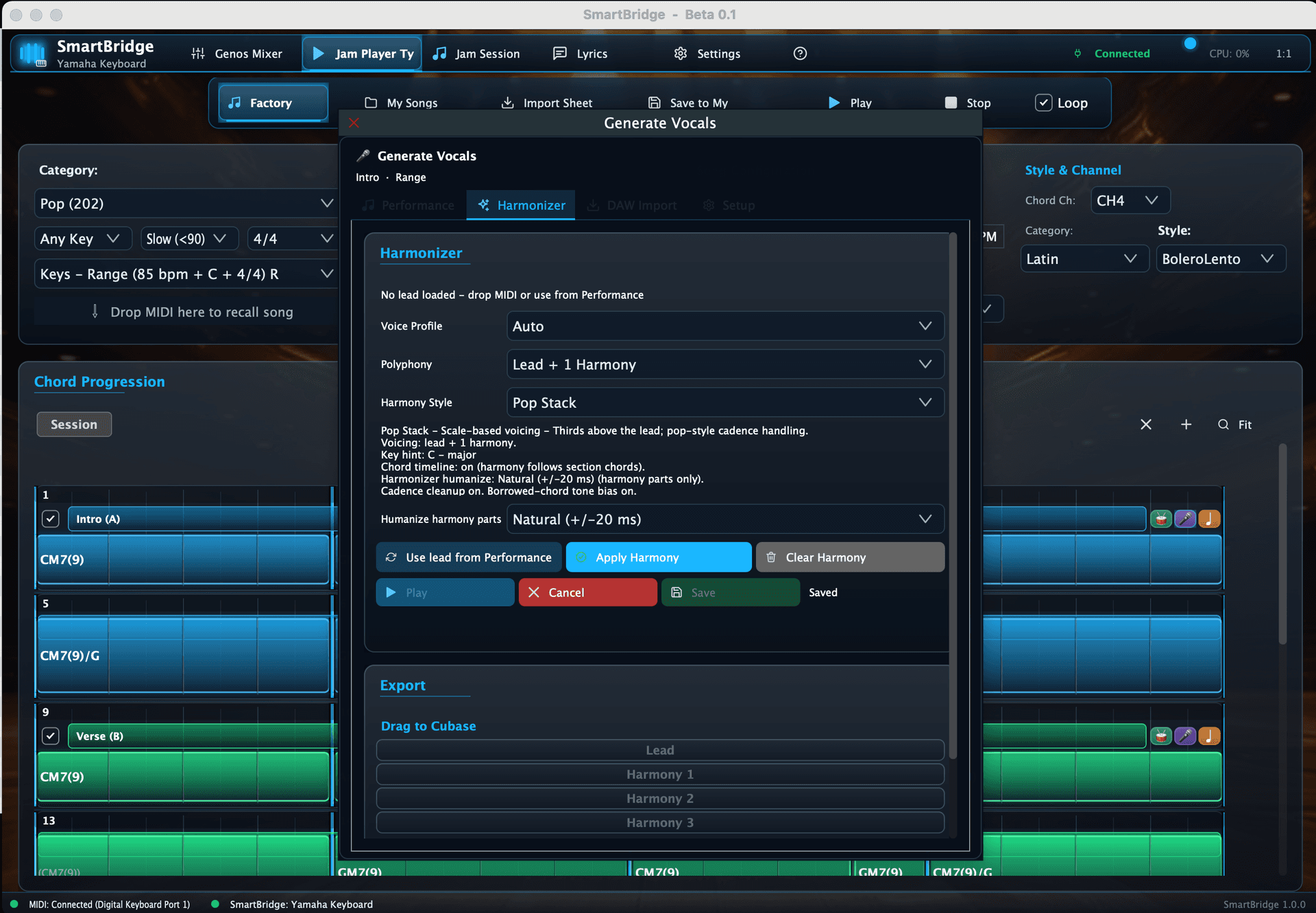 Vocal harmonizer — lead plus three harmony parts ready for export
