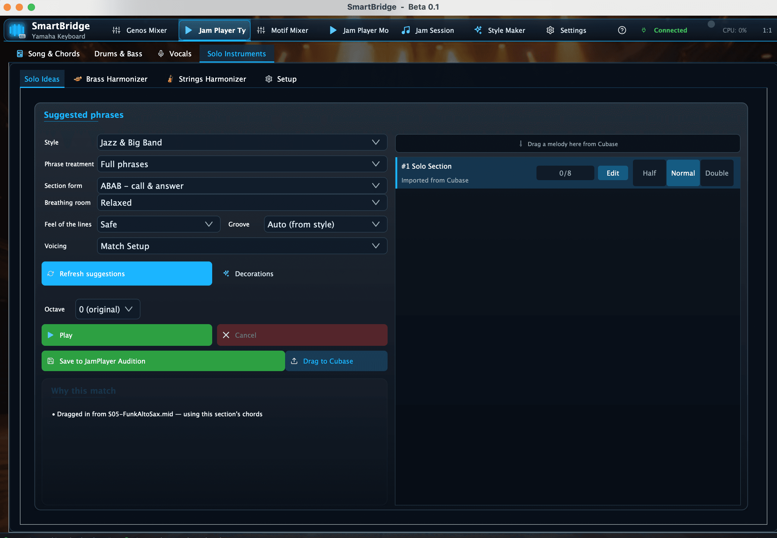 SmartBridge Desktop developing a chord-aware instrumental solo