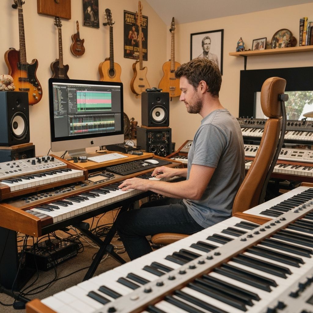 Musician recording in home studio